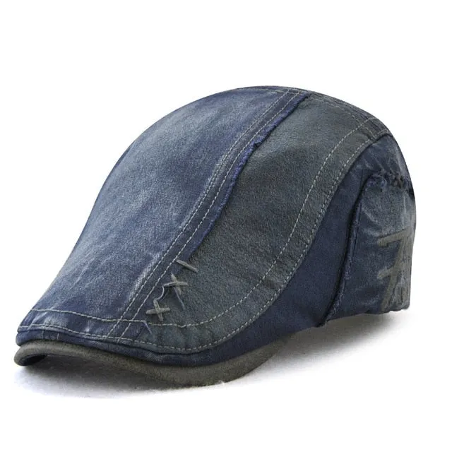 Men's Vintage Style Cotton Patchwork Newsboy Cap Visor