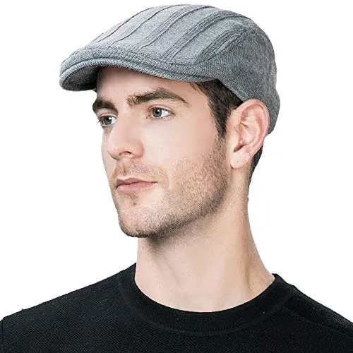 Mens Winter Wool Newsboy Cap Adjustable Cold Weather Flat Cap Soft Lined