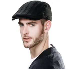 Mens Winter Wool Newsboy Cap Adjustable Cold Weather Flat Cap Soft Lined