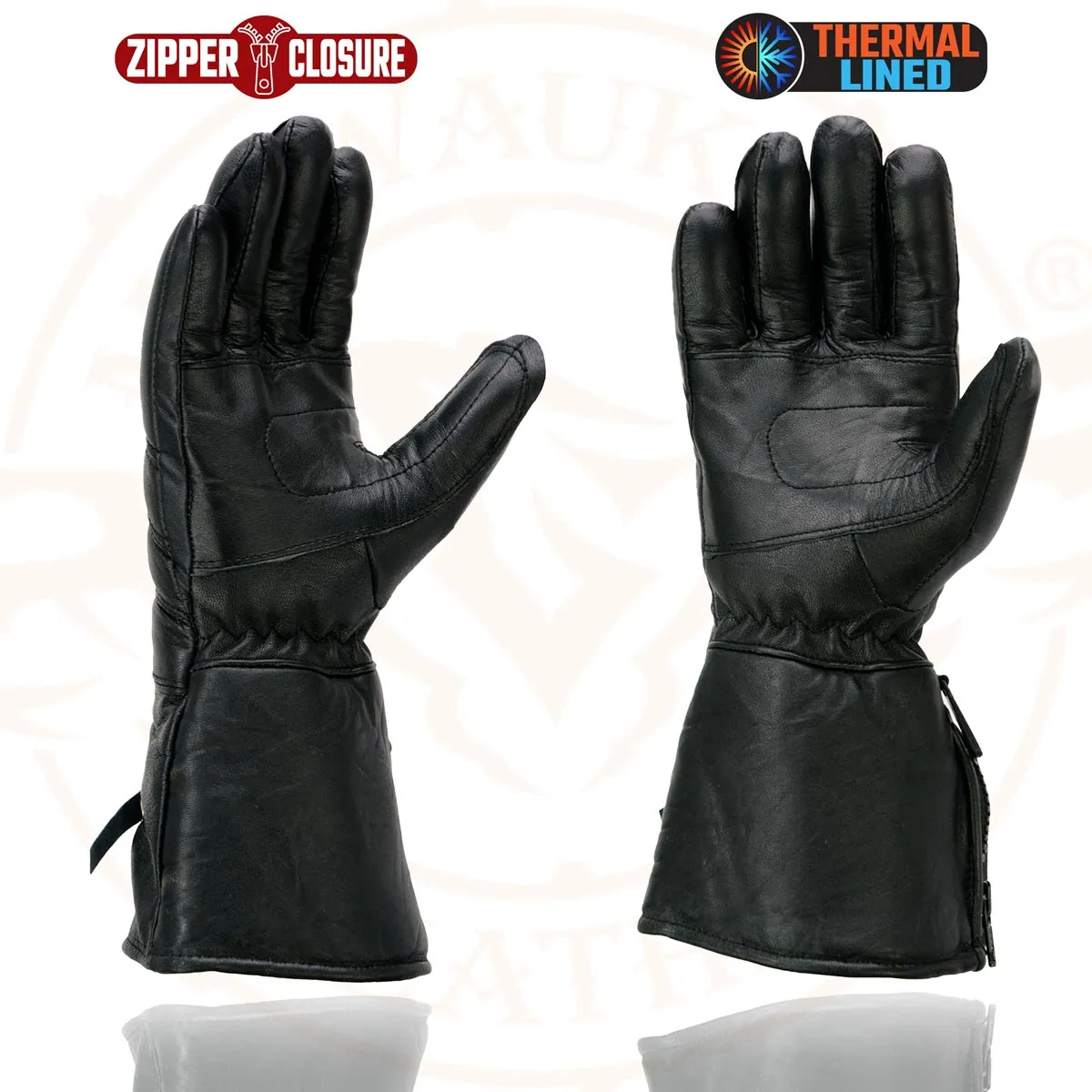 Milwaukee Leather Men's Gauntlet Motorcycle Hand Gloves-Black Leather Thermal Lined with Conchos on Cuff- SH238