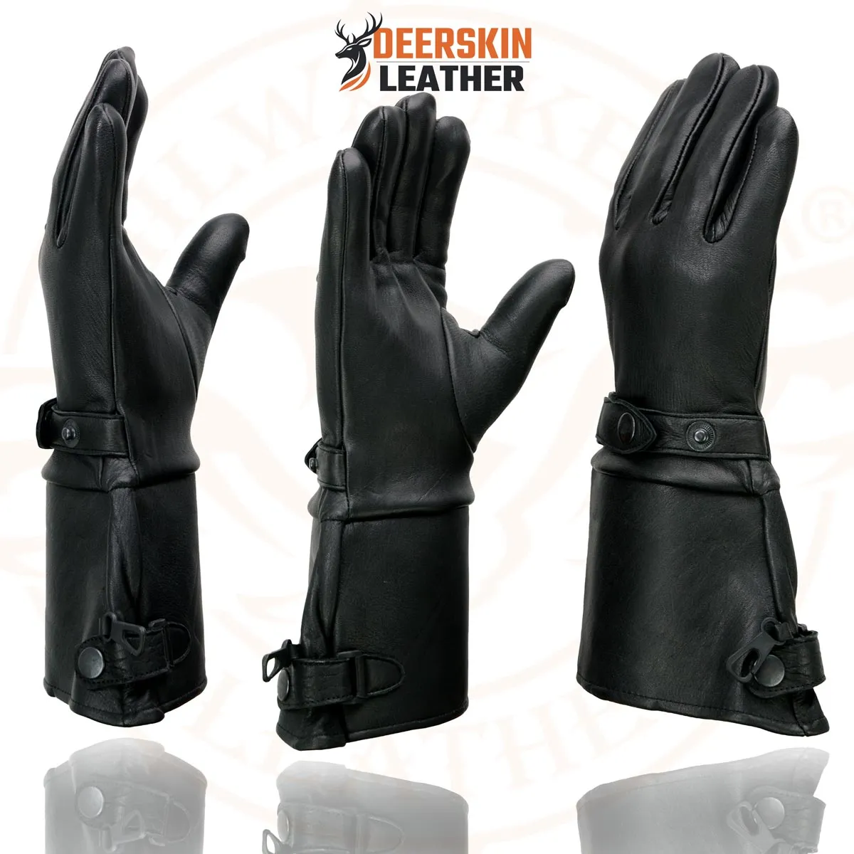 Milwaukee Leather Men's Gauntlet Motorcycle Hand Gloves- Deerskin Long