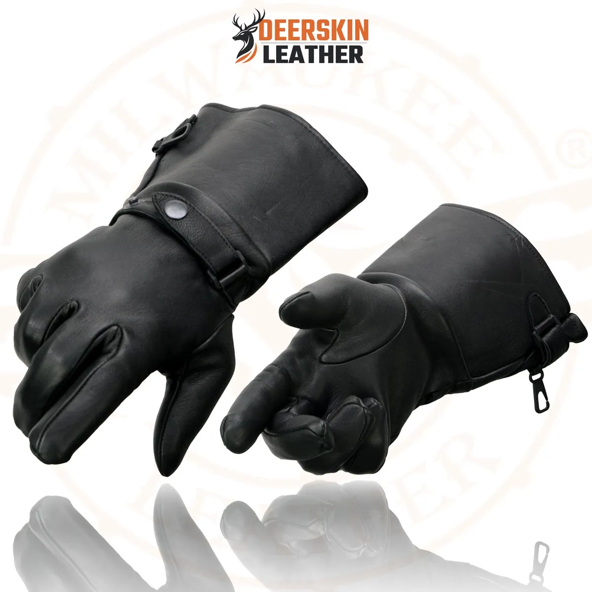 Milwaukee Leather Men's Gauntlet Motorcycle Hand Gloves- Deerskin Long