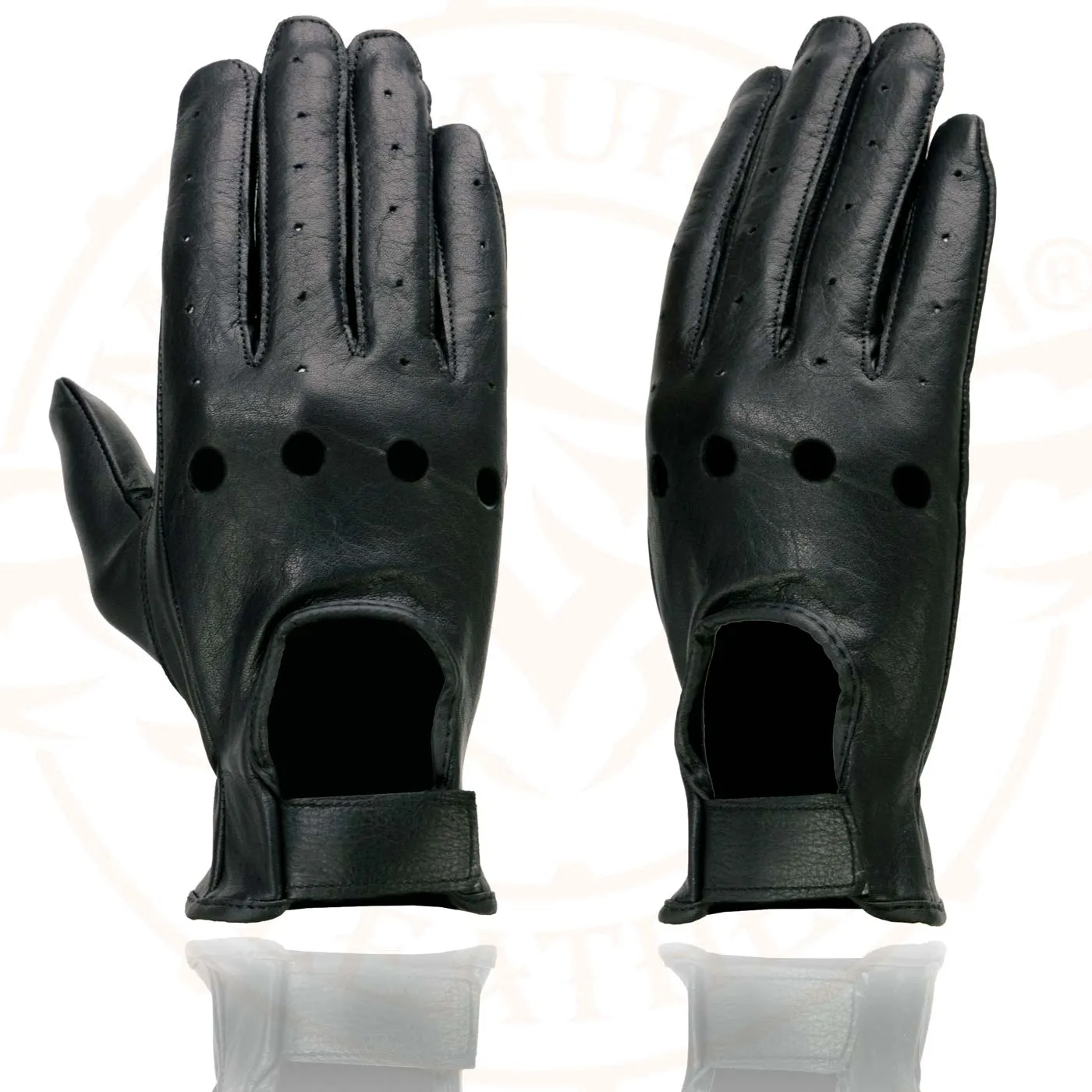 Milwaukee Leather SH721 Women's Black Perforated Leather Full Finger Motorcycle Hand Gloves W/ Breathable ‘Open Knuckle’