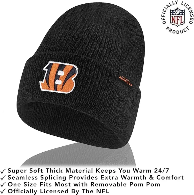 NFL Official Super Soft Marl Knit Winter Beanie Knit Hat with Extra Warm Touch Screen Gloves|Cincinnati Bengals