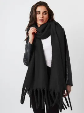 Oversized Chunky Soft Blanket Scarf in Black