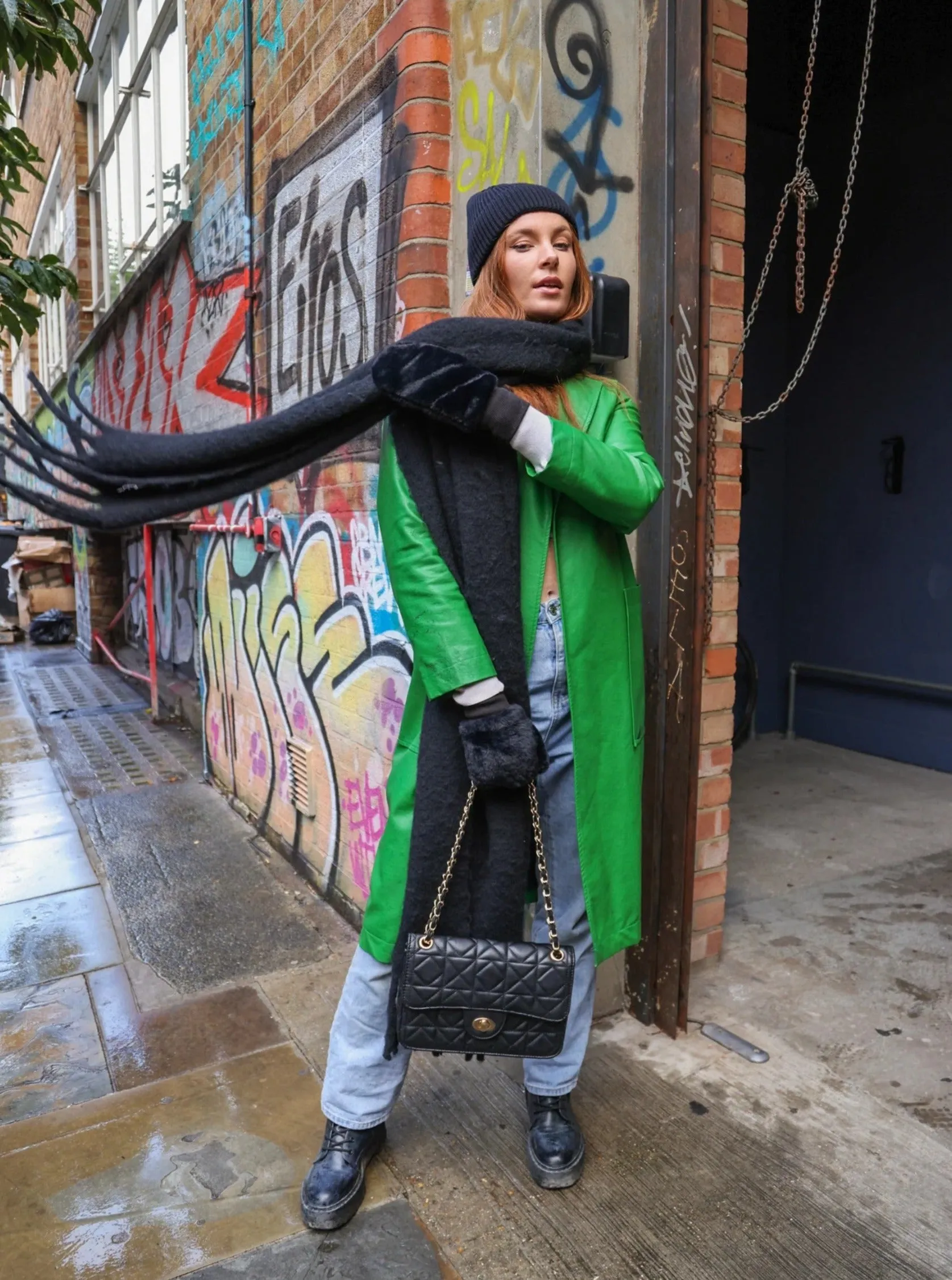 Oversized Chunky Soft Blanket Scarf in Black