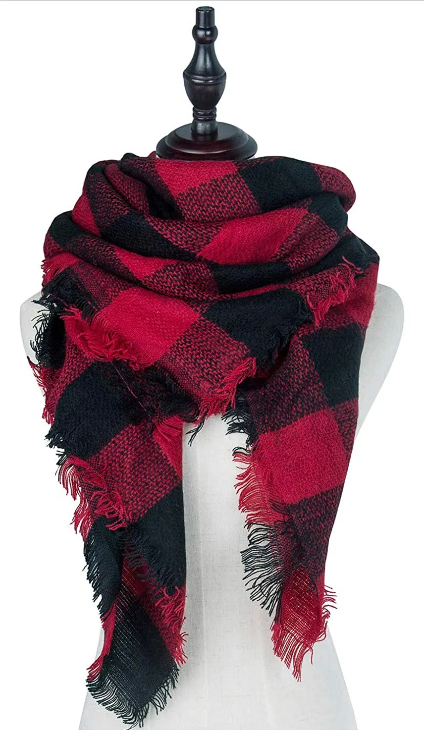 Plaid Blanket Scarf Winter Scarf for Women, Warm Soft Oversized