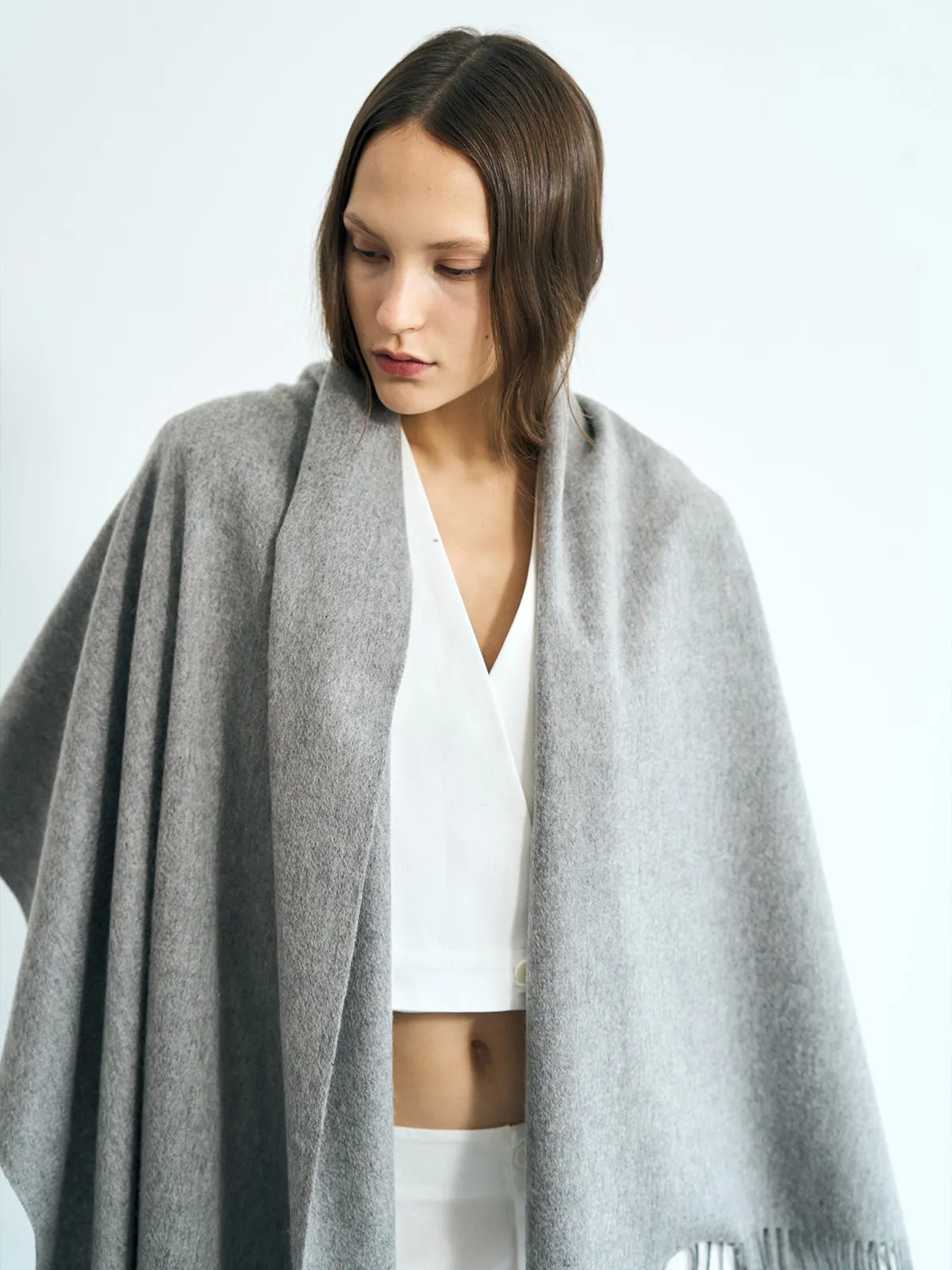 "The Big Shawl" Oversized Cashmere Wrap - Gray Melange