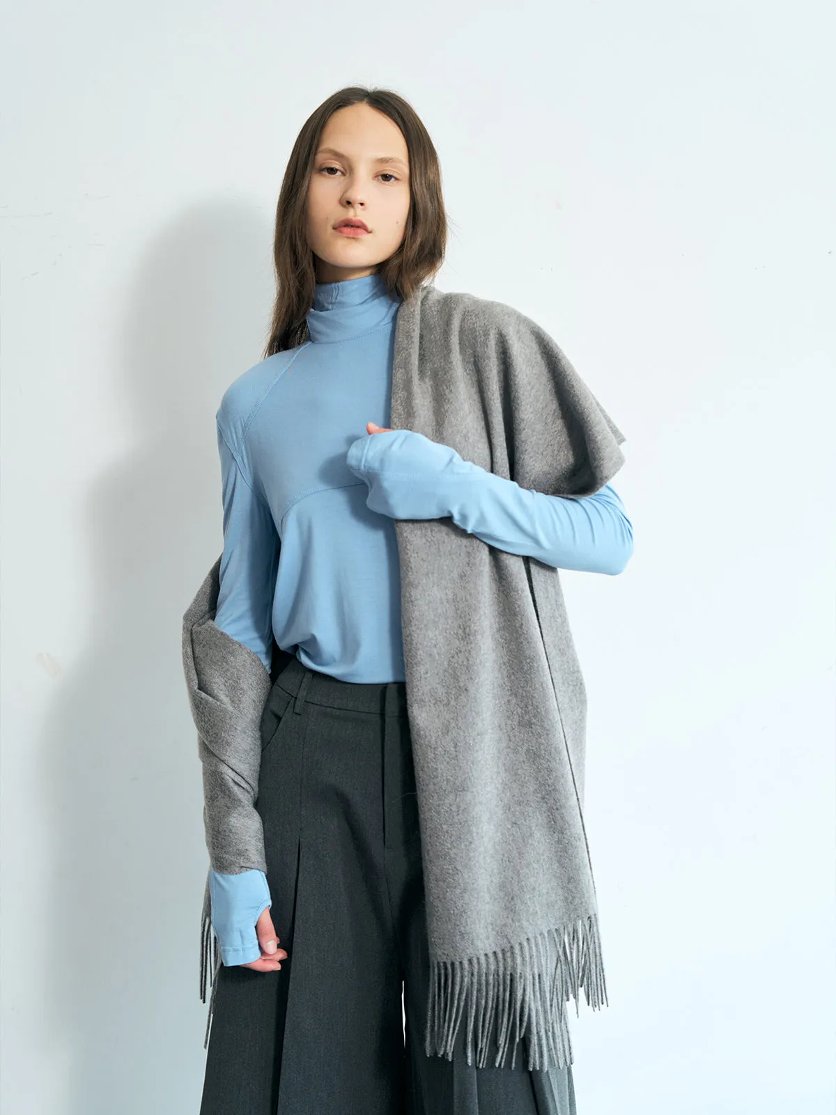 "The Big Shawl" Oversized Cashmere Wrap - Gray Melange