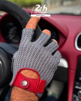 TERTRE ROUGE 24 Hours of Le Mans - Stringback Fingerless Driving Gloves - Hyper Black/Chalk Grey/Mugello Red