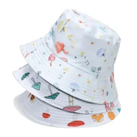 White Cute Mushroom Print Bucket Hat