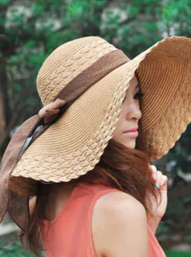 Women's Wide Brim Floppy Hat With Large Ribbon