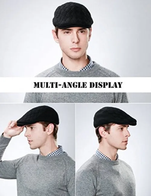 Wool Newsboy Cap for Men Winter Hat Cold Weather Black Ivy Flat Cap